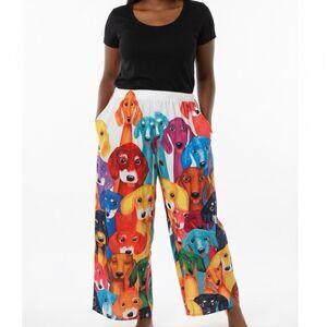 5X Colorful Dog Print Pants Stretch Waist Pockets Novelty Cute Fun Farmhouse